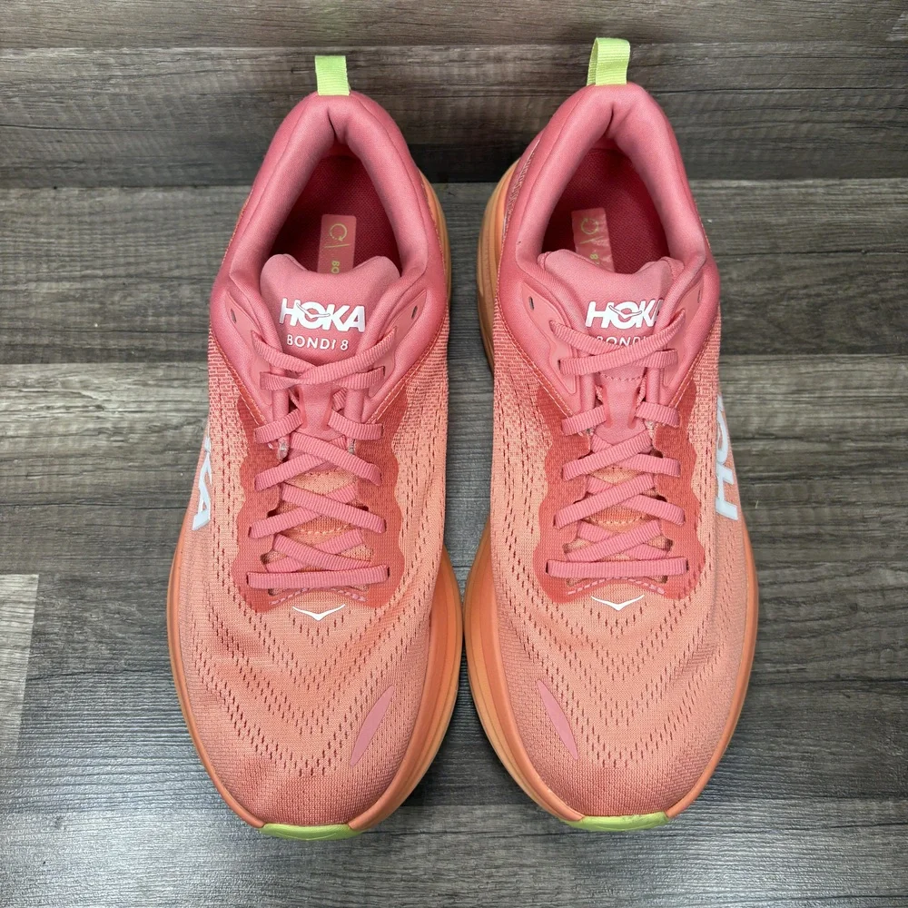 Hoka Bondi 8 Pink Orange Womens US Size 11 EUR 44 1127952 CPPY Running Shoes